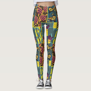 Vibrant Maximalist Purple & Teal Floral Print Leggings