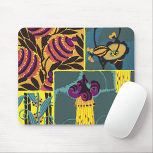 Vibrant Maximalist Purple & Teal Floral Print Mouse Pad