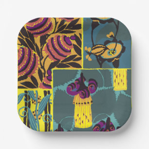 Vibrant Maximalist Purple & Teal Floral Print Paper Plate