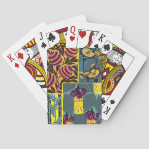 Vibrant Maximalist Purple & Teal Floral Print Playing Cards