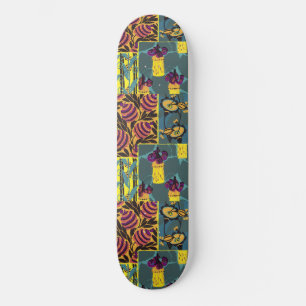 Vibrant Maximalist Purple & Teal Floral Print Skateboard