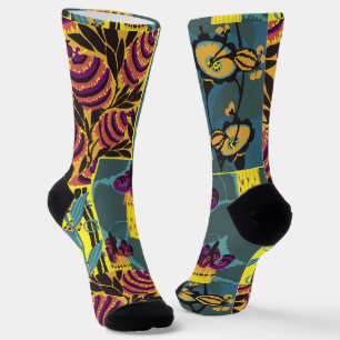 Vibrant Maximalist Purple & Teal Floral Print Socks