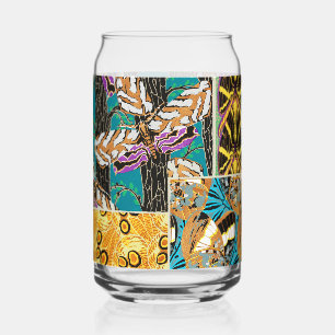 Vibrant Maximalist Teal & Purple Butterfly Art Can Glass