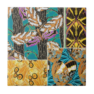 Vibrant Maximalist Teal & Purple Butterfly Art Ceramic Tile