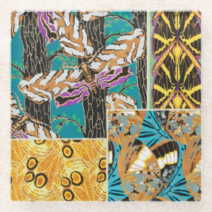 Vibrant Maximalist Teal & Purple Butterfly Art Glass Coaster