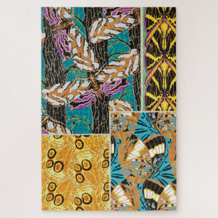 Vibrant Maximalist Teal & Purple Butterfly Art Jigsaw Puzzle