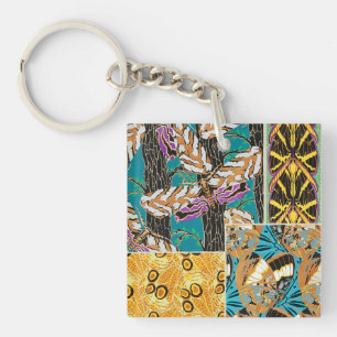 Vibrant Maximalist Teal & Purple Butterfly Art Key Ring