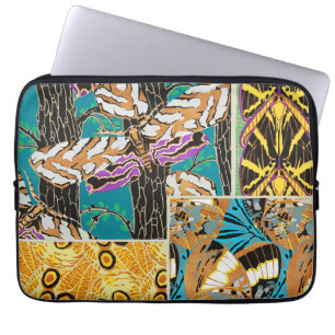 Vibrant Maximalist Teal & Purple Butterfly Art Laptop Sleeve