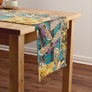 Vibrant Maximalist Teal & Purple Butterfly Art Long Table Runner