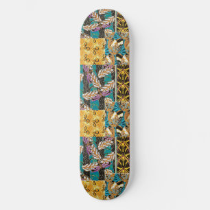 Vibrant Maximalist Teal & Purple Butterfly Art Skateboard