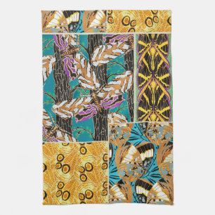 Vibrant Maximalist Teal & Purple Butterfly Art Tea Towel