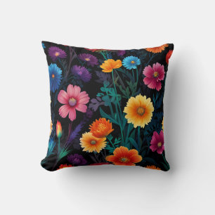 Vibrant Meadow Blossoms - Colourful Floral Pattern Cushion