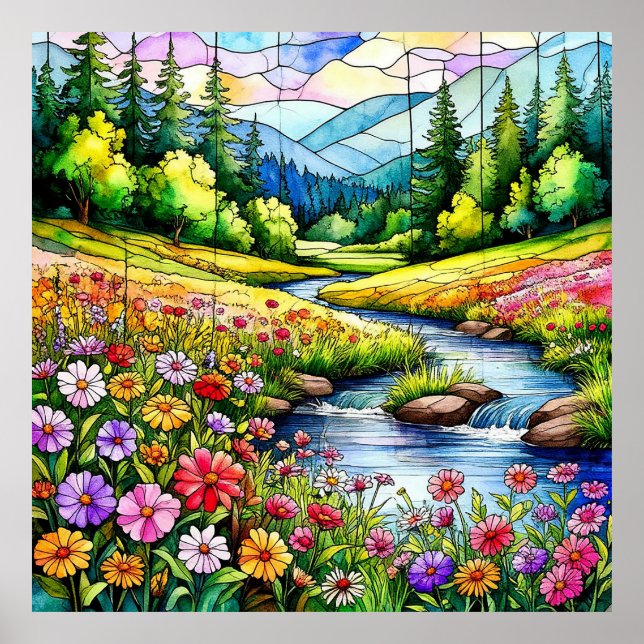 Vibrant Meadow with Blooming Wildflowers Poster (Front)