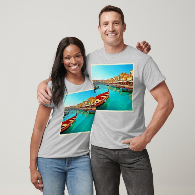 Vibrant Mediterranean Port Life Design T-Shirt (Unisex)