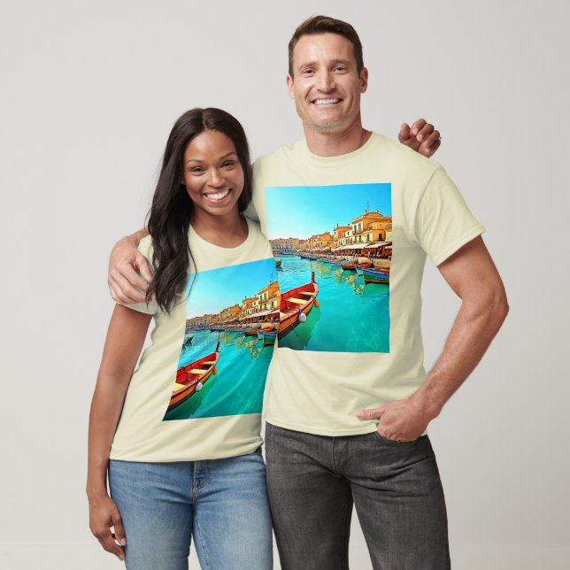 Vibrant Mediterranean Port Life Design T-Shirt (Unisex)
