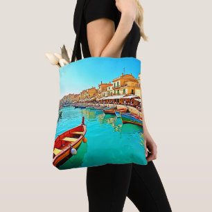Vibrant Mediterranean Port Life Design Tote Bag