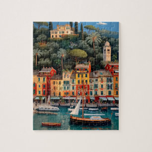Vibrant Mediterranean Seaside Village Puzzle