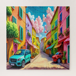 Vibrant Mediterranean Village Jigsaw Puzzle
