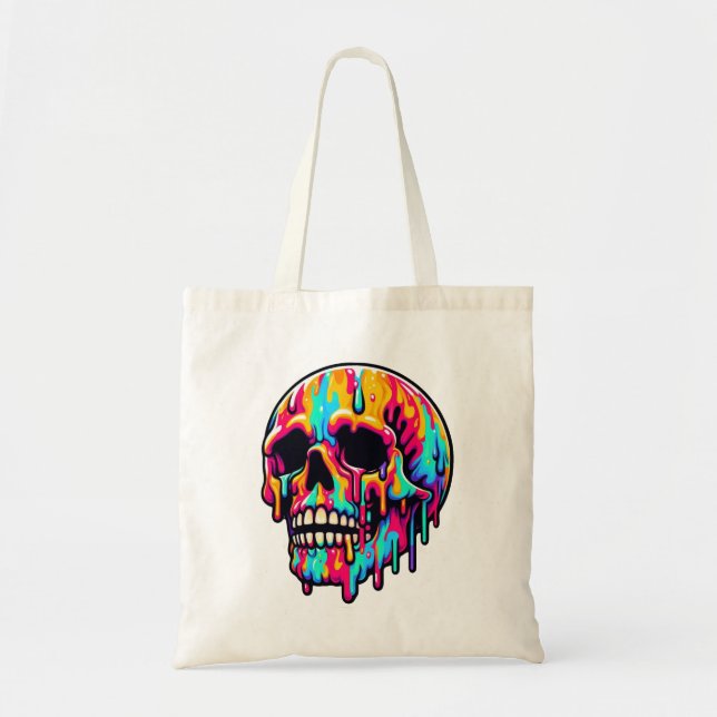 Vibrant Melting Skull Tote Bag (Front)