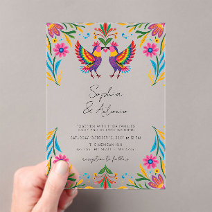 Vibrant Mexican Birds Otomi Floral Fiesta Wedding Acrylic Invitations