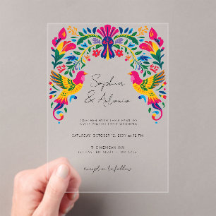 Vibrant Mexican Birds Otomi Floral Fiesta Wedding Acrylic Invitations
