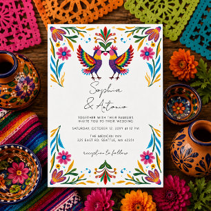 Vibrant Mexican Birds Otomi Floral Fiesta Wedding Invitation