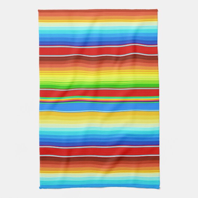 Vibrant Mexican Blanket Traditional Spanish Serape Tea Towel (Vertical)