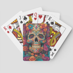Vibrant Mexican Celebration: Sugar Skull Art Playing Cards