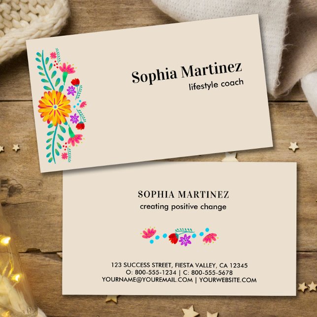 Vibrant Mexican Fiesta Floral Champagne Business Card (Creator Uploaded)