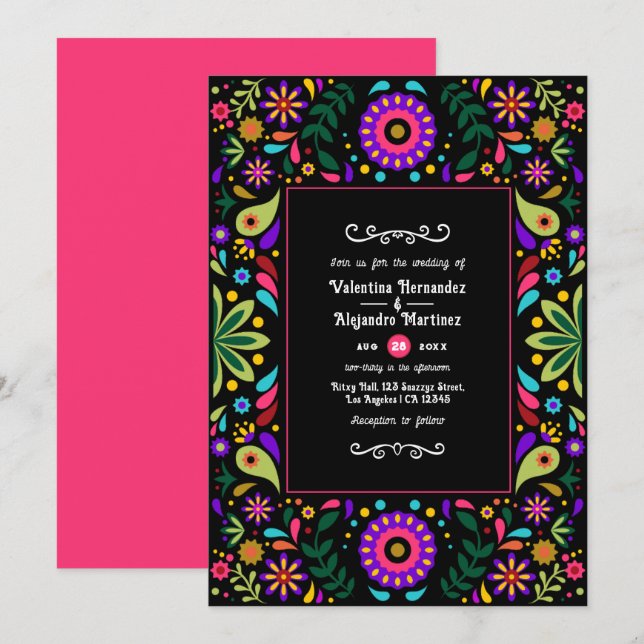 Vibrant Mexican Fiesta Floral Wedding Invitation (Front/Back)