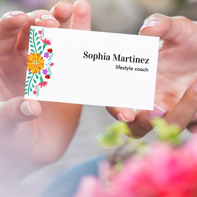 Vibrant Mexican Fiesta Floral White Business Card (Creator Uploaded)