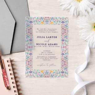 Vibrant Mexican Fiesta Rainbow Photo Wedding Vellum Invitations