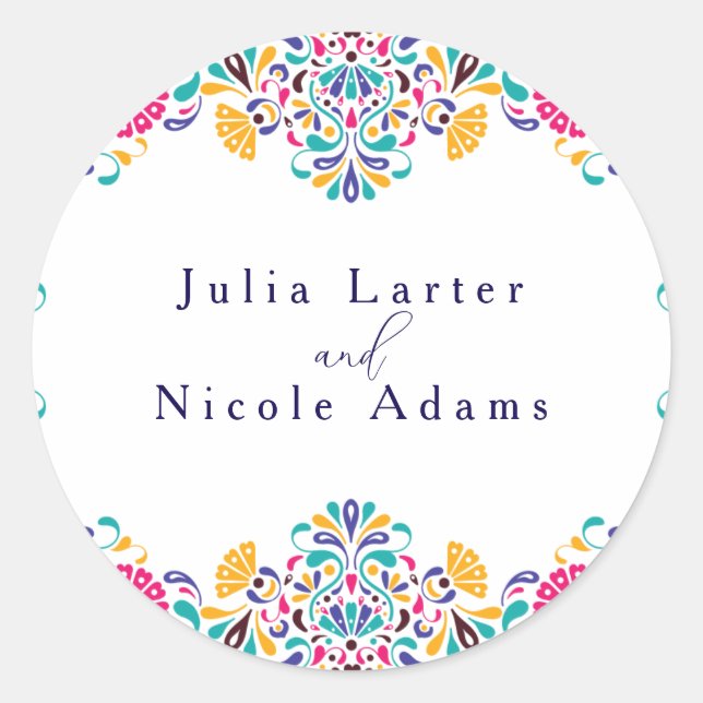 Vibrant Mexican Fiesta Style Rainbow Wedding Classic Round Sticker (Front)