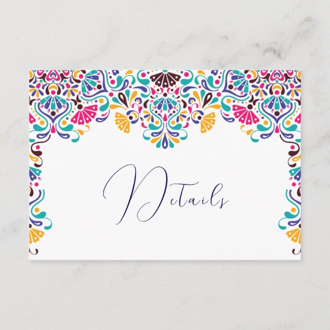 Vibrant Mexican Fiesta Style Rainbow Wedding Enclosure Card (Back)