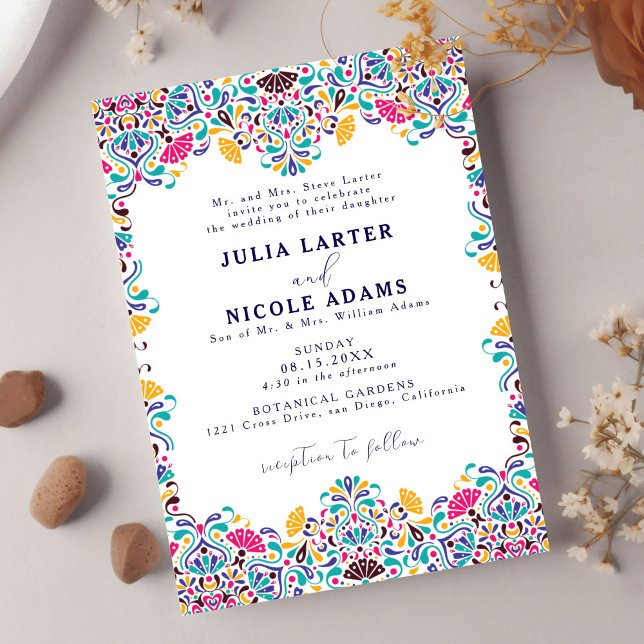 Vibrant Mexican Fiesta Style Rainbow Wedding Invitation (Creator Uploaded)