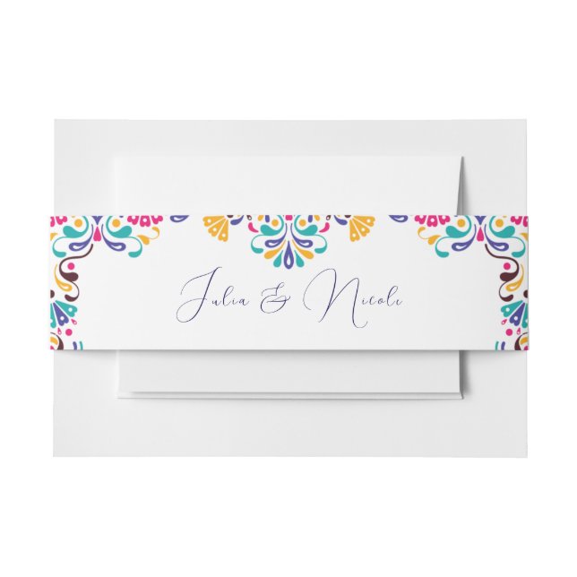 Vibrant Mexican Fiesta Style Rainbow Wedding Invitation Belly Band (Front Example)
