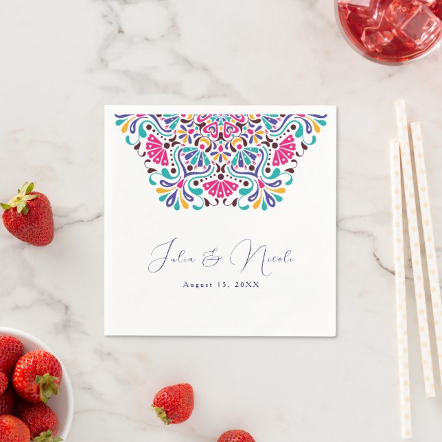 Vibrant Mexican Fiesta Style Rainbow Wedding Napkin (Insitu)