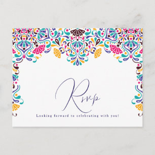 Vibrant Mexican Fiesta Style Rainbow Wedding Postcard