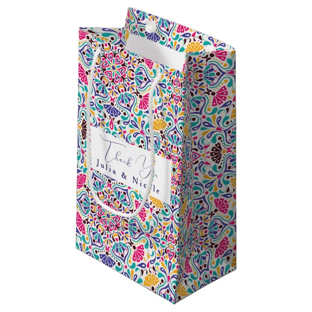 Vibrant Mexican Fiesta Style Rainbow Wedding Small Gift Bag (Front Angled)
