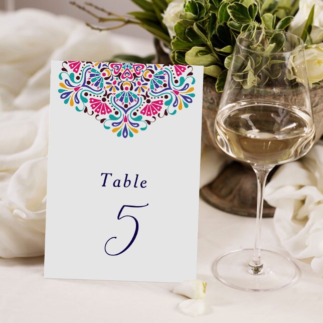Vibrant Mexican Fiesta Style Rainbow Wedding Table Number (Creator Uploaded)