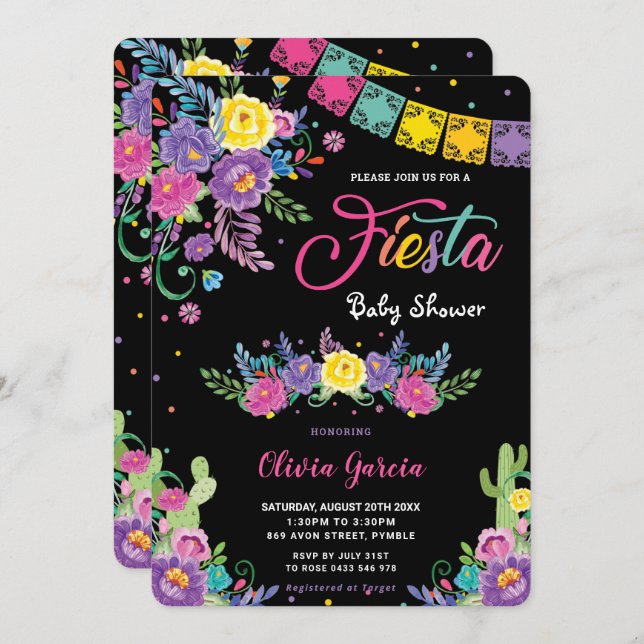 Vibrant Mexican Floral Fiesta Baby Shower Girl  Invitation (Front/Back)