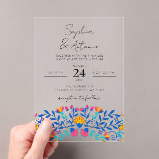 Vibrant Mexican Floral Fiesta Wedding Acrylic Invitations
