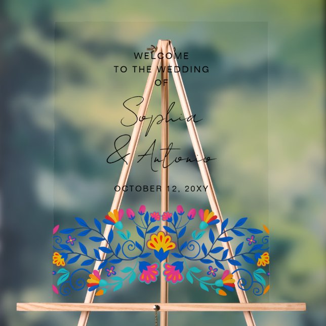 Vibrant Mexican Floral Fiesta Wedding Acrylic Sign (Neutral)
