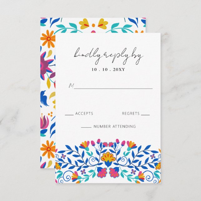 Vibrant Mexican Floral Fiesta Wedding RSVP Card (Front/Back)
