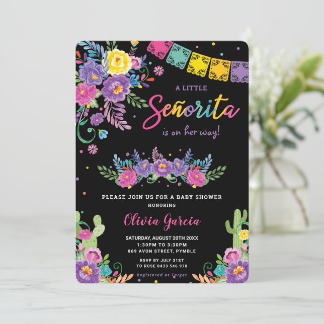 Vibrant Mexican Floral Señorita Baby Shower Girl   Invitation (Standing Front)