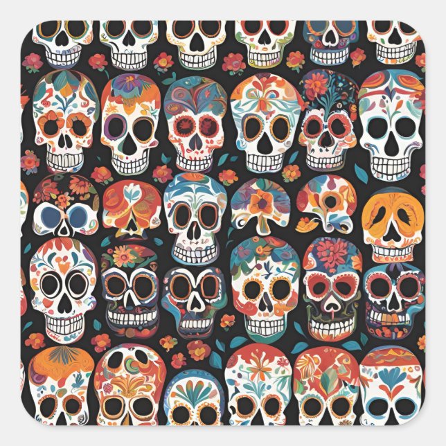 Vibrant Mexican Folk Art Skull Design  Square Sticker (Front)
