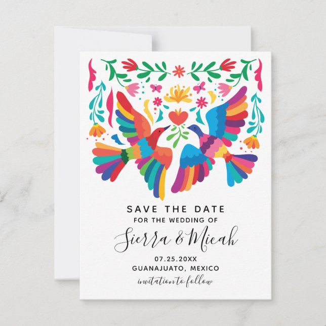 Vibrant Mexican Inspired Birds and Floral Save The Date (Front)