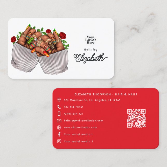 Vibrant Mexican Nail Salon Branding Business Card (Front/Back)