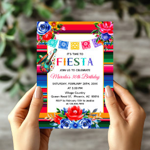 Vibrant Mexican Serape Fiesta themed Birthday Invitation