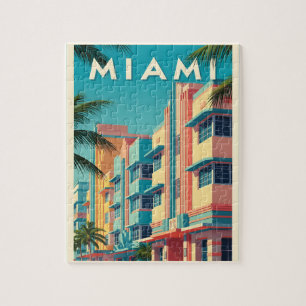 Vibrant Miami buildings with palm trees Jigsaw Puzzle